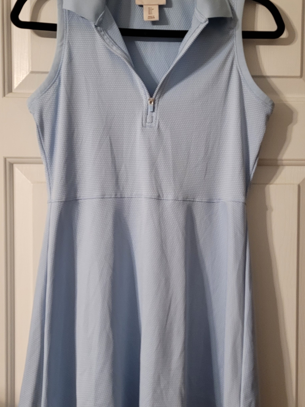 Laura Ashley Light Blue Sleeveless Mini Dress with Zip Polo Collar